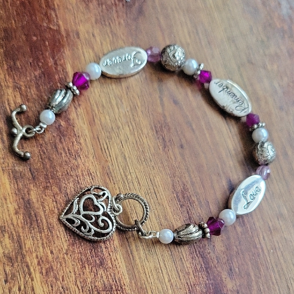 Elegant Heart Charm Bracelet with Purple Accents